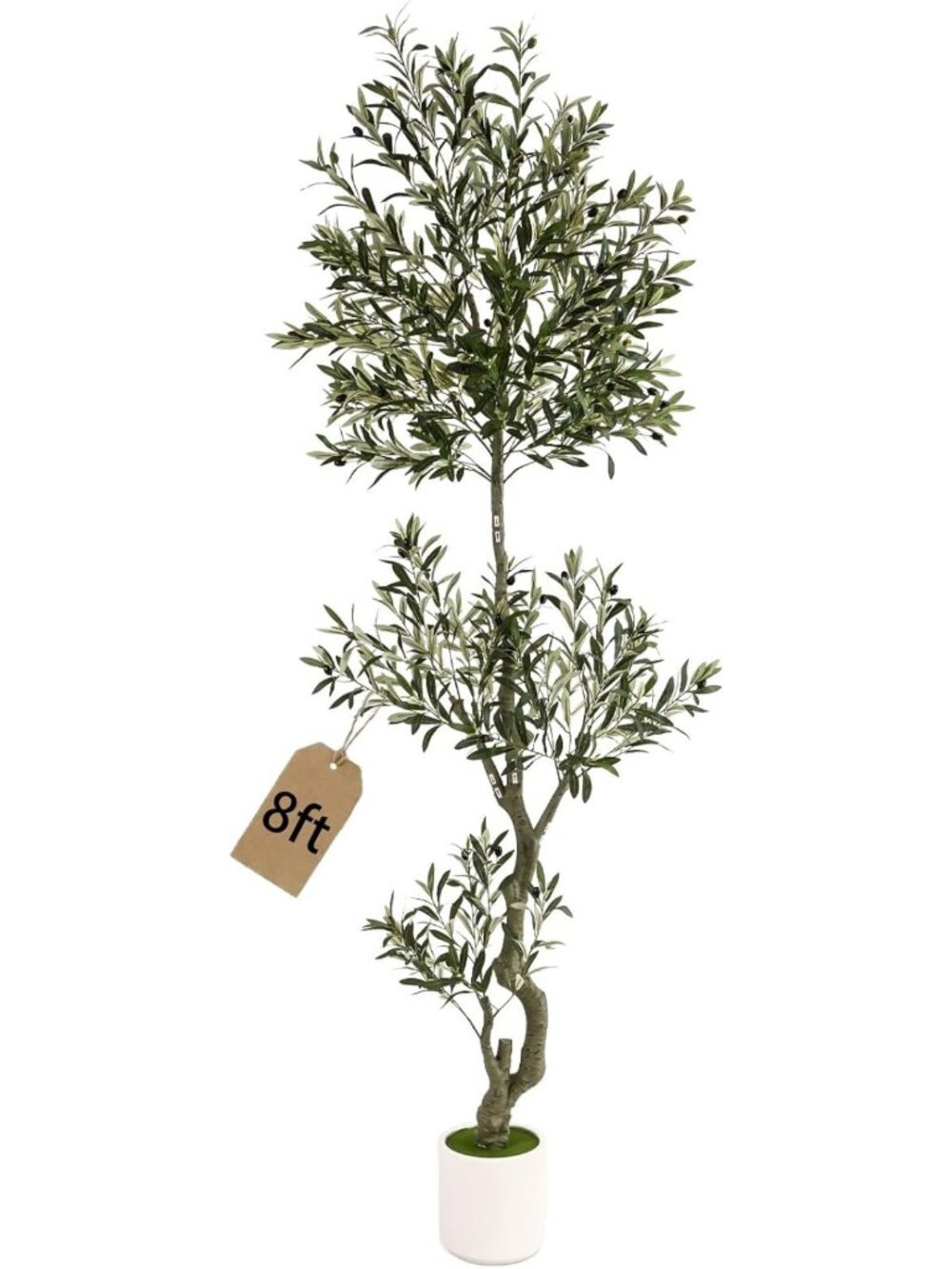 8ft Faux Olive Tree with Pot - Lifelike Indoor Decor, Large Olive Branches